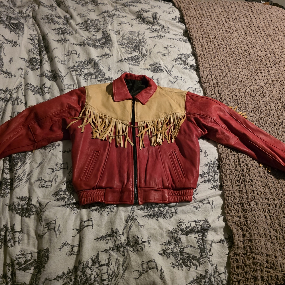 Vintage Red and Tan Fringe Leather Jacket